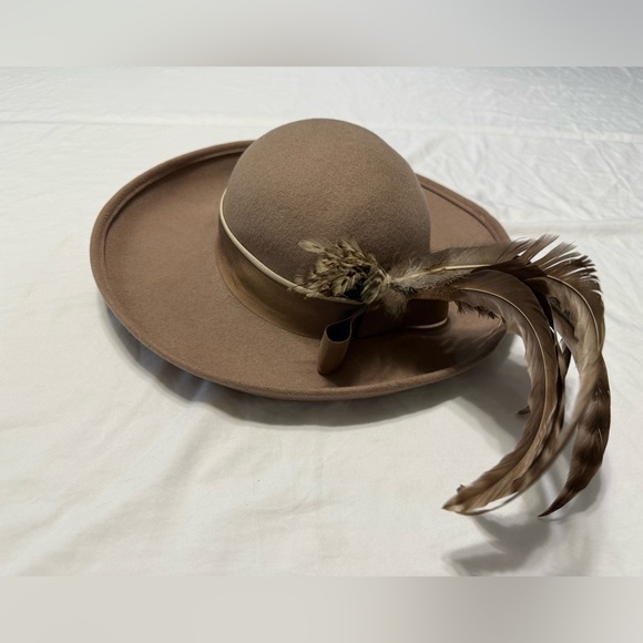 Vintage 60s Wool Kurt Jr Hat Plumes Taupe Camel Feather Tan fur old money granny - Picture 5 of 8